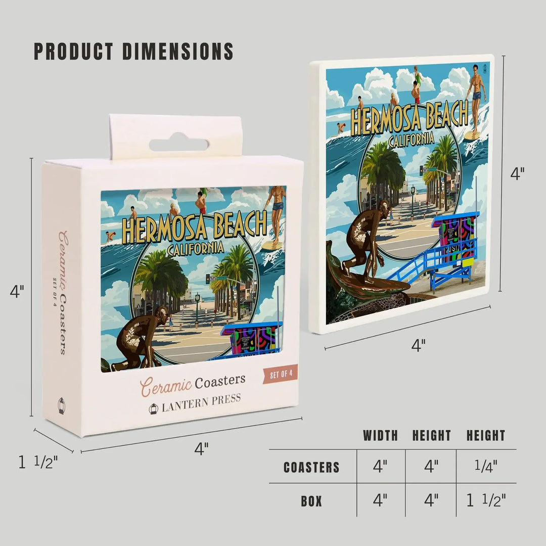 Hermosa Beach, California, Montage Scenes, Coasters Coasters Lantern Press 