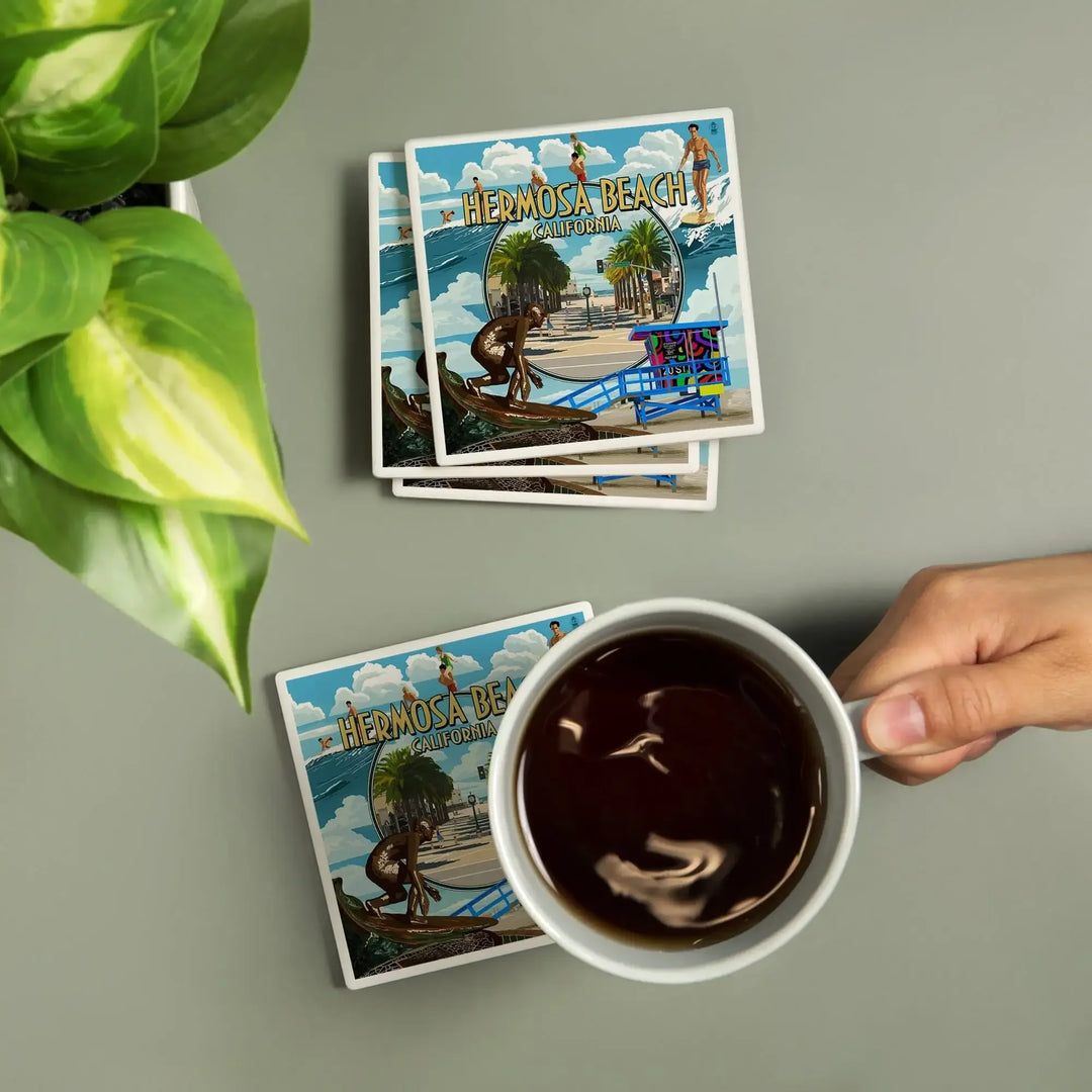 Hermosa Beach, California, Montage Scenes, Coasters Coasters Lantern Press 