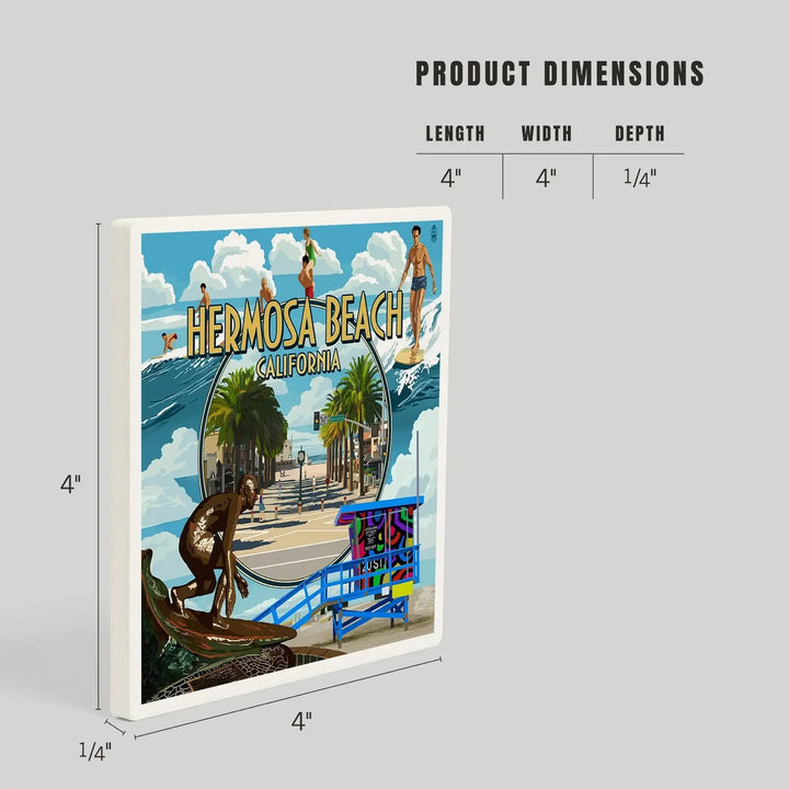 Hermosa Beach, California, Montage Scenes, Coasters Coasters Lantern Press 