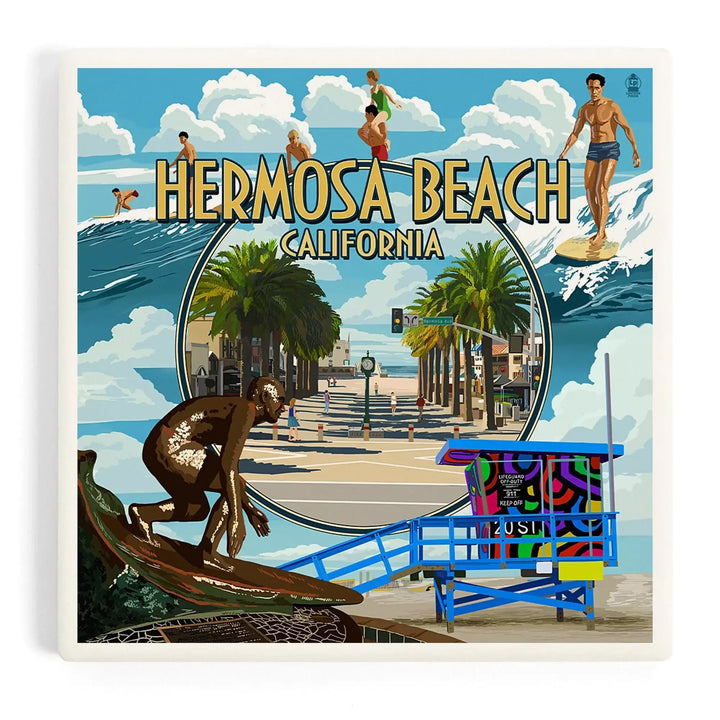 Hermosa Beach, California, Montage Scenes, Coasters Coasters Lantern Press Coaster 
