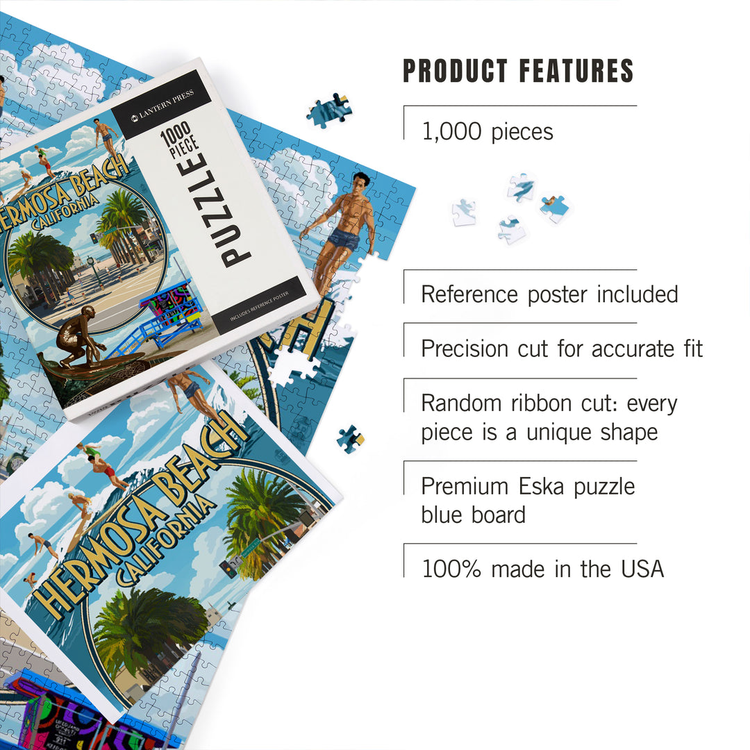Hermosa Beach, California, Montage Scenes, Jigsaw Puzzle Puzzle Lantern Press 