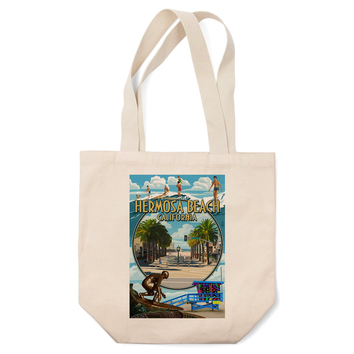 Hermosa Beach, California, Montage Scenes, Tote Bag Totes Lantern Press 