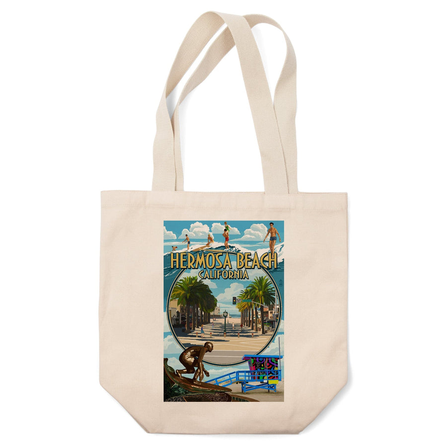 Hermosa Beach, California, Montage Scenes, Tote Bag Totes Lantern Press 