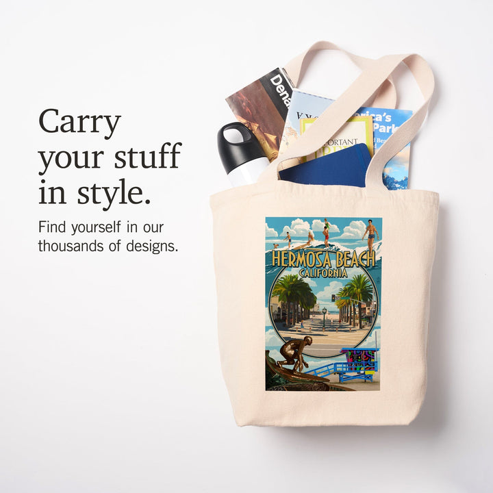 Hermosa Beach, California, Montage Scenes, Tote Bag Totes Lantern Press 