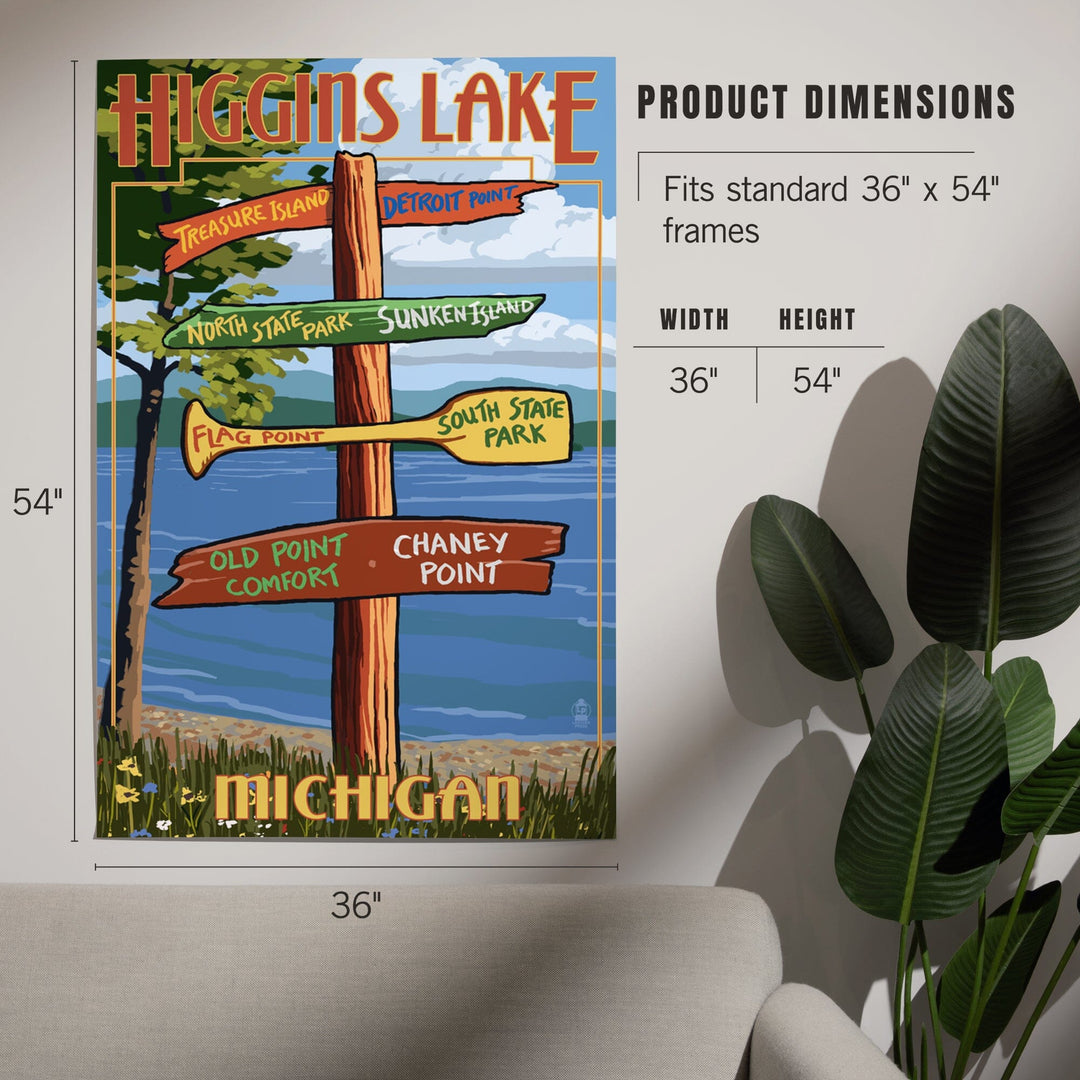 Higgins Lake, Michigan, Destinations Sign, Art & Giclee Prints Art Lantern Press 