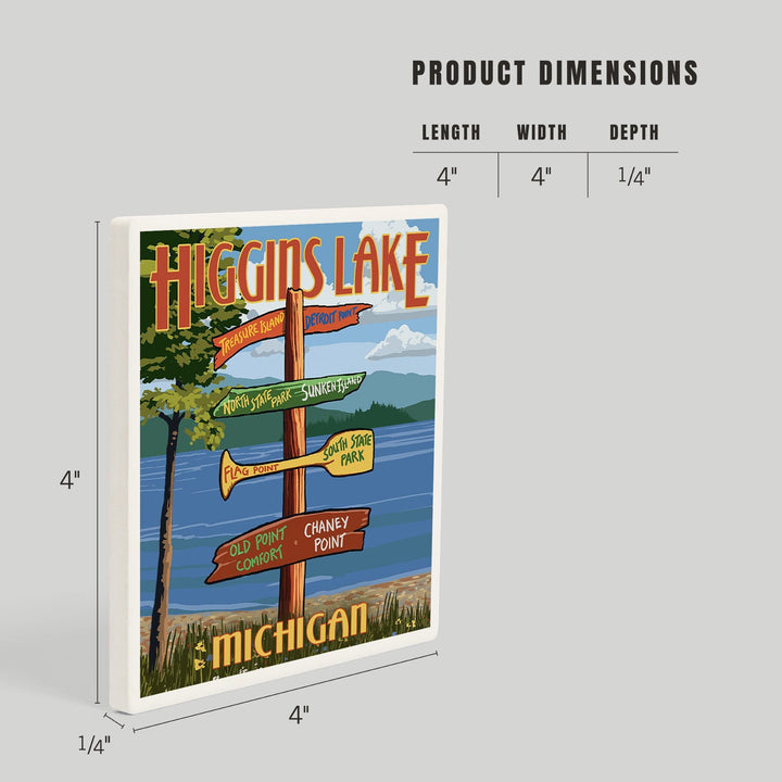 Higgins Lake, Michigan, Destinations Sign, Coasters Coasters Lantern Press 