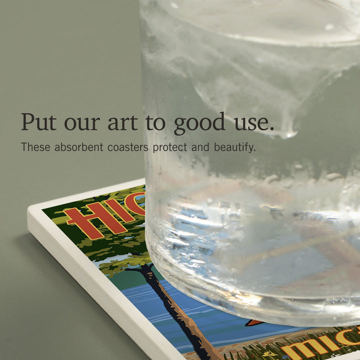 Higgins Lake, Michigan, Destinations Sign, Coasters Coasters Lantern Press 