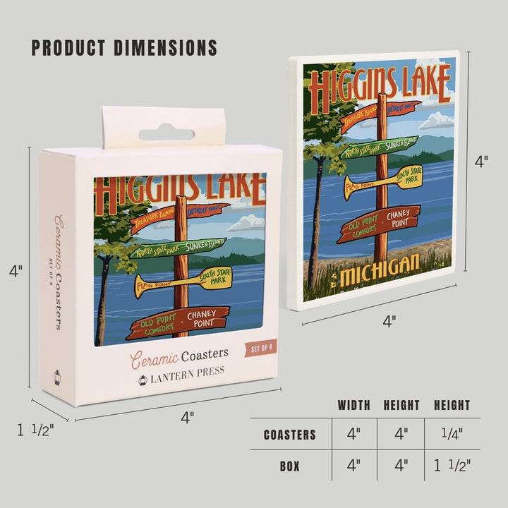 Higgins Lake, Michigan, Destinations Sign, Coasters Coasters Lantern Press 