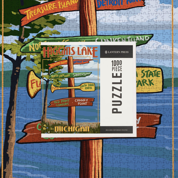 Higgins Lake, Michigan, Destinations Sign, Jigsaw Puzzle Puzzle Lantern Press 