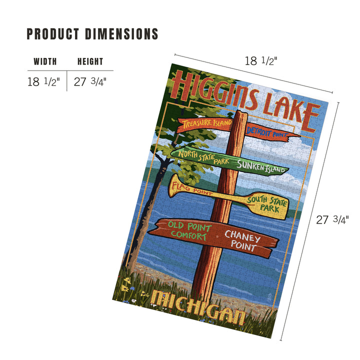 Higgins Lake, Michigan, Destinations Sign, Jigsaw Puzzle Puzzle Lantern Press 