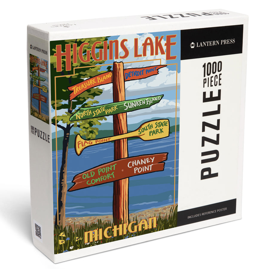 Higgins Lake, Michigan, Destinations Sign, Jigsaw Puzzle Puzzle Lantern Press 