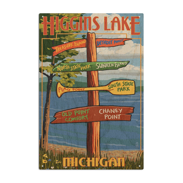 Higgins Lake, Michigan, Destinations Sign, Lantern Press Artwork, Wood Signs and Postcards Wood Lantern Press 10 x 15 Wood Sign 