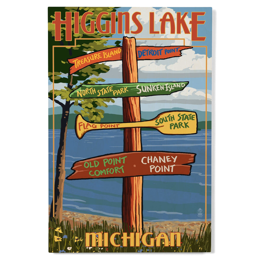 Higgins Lake, Michigan, Destinations Sign, Lantern Press Artwork, Wood Signs and Postcards Wood Lantern Press 