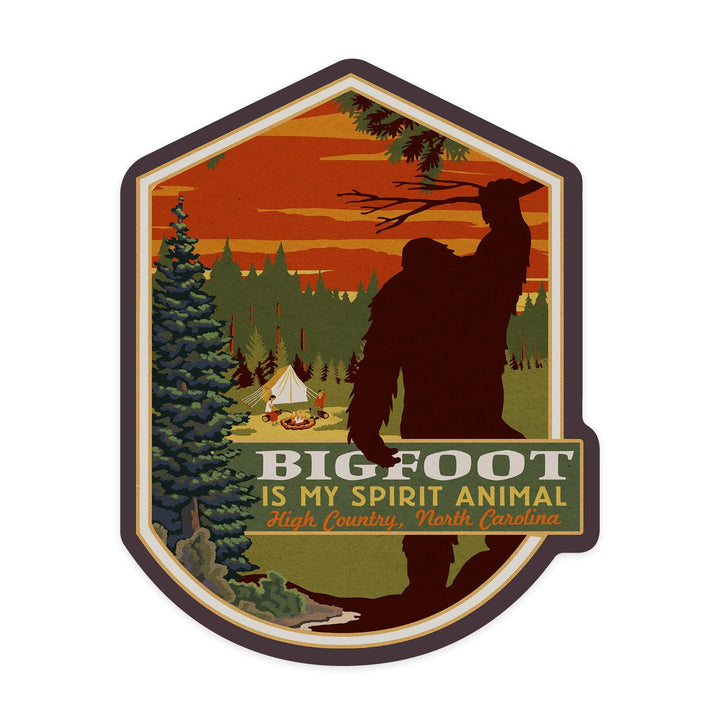 High Country, North Carolina, Bigfoot is my Spirit Animal, Contour, Vinyl Sticker Sticker Lantern Press 