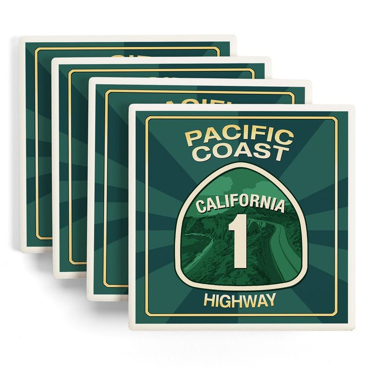 Highway 1, California, Pacific Coast Highway Sign, Coasters Coasters Lantern Press 