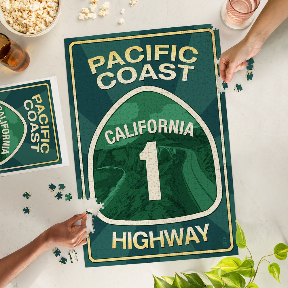 Highway 1, California, Pacific Coast Highway Sign, Jigsaw Puzzle Puzzle Lantern Press 