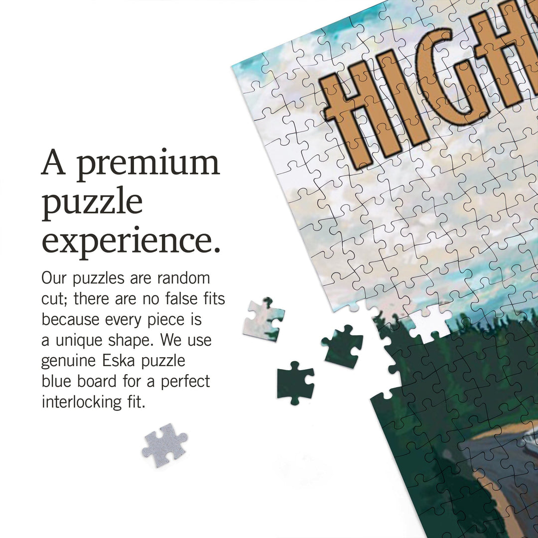 Highway 101, Pacific Coast Scenic Byway, Retro Camper, Jigsaw Puzzle Puzzle Lantern Press 