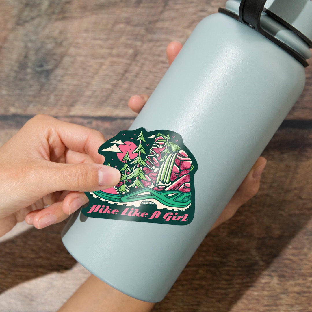 Hike Like a Girl, Hiking Boot, Lantern Press Artwork, Vinyl Sticker Sticker Lantern Press 