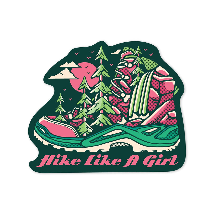 Hike Like a Girl, Hiking Boot, Lantern Press Artwork, Vinyl Sticker Sticker Lantern Press 
