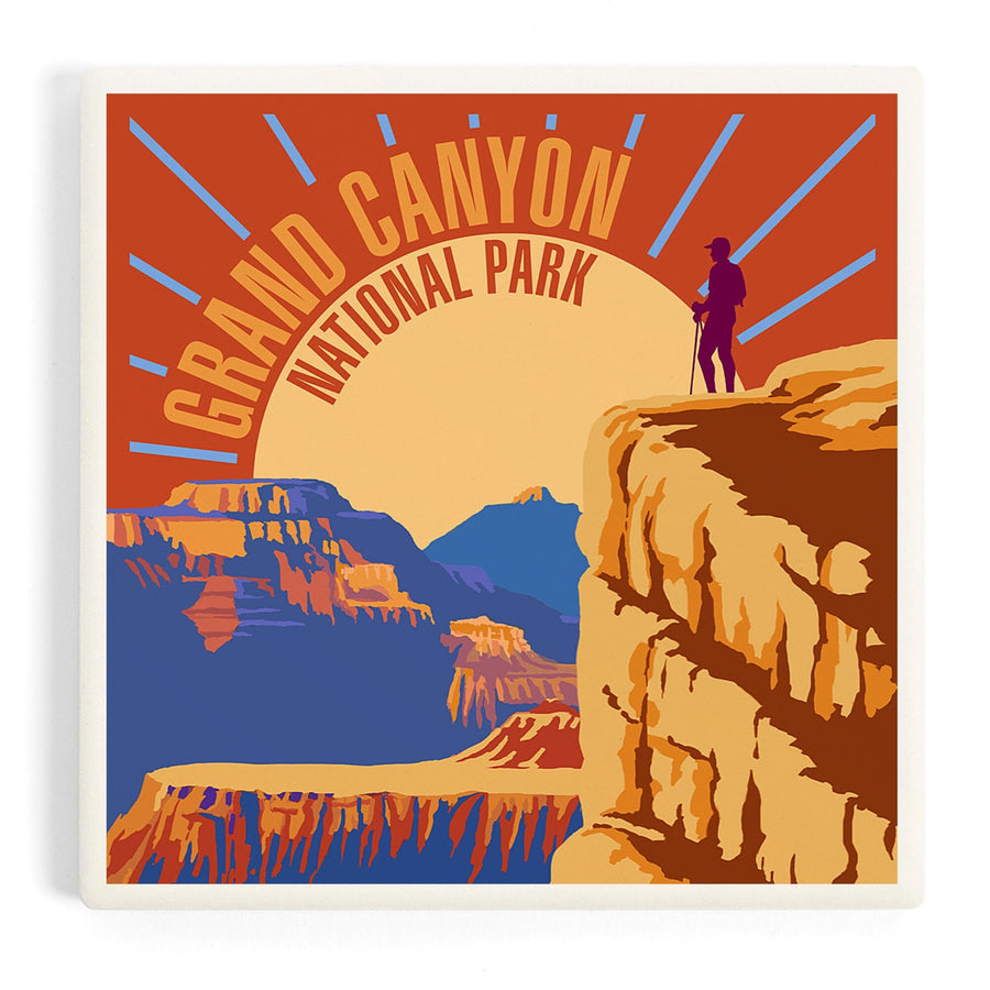 Hiker in Grand Canyon National Park, Psychedelic, Coasters Coasters Lantern Press 