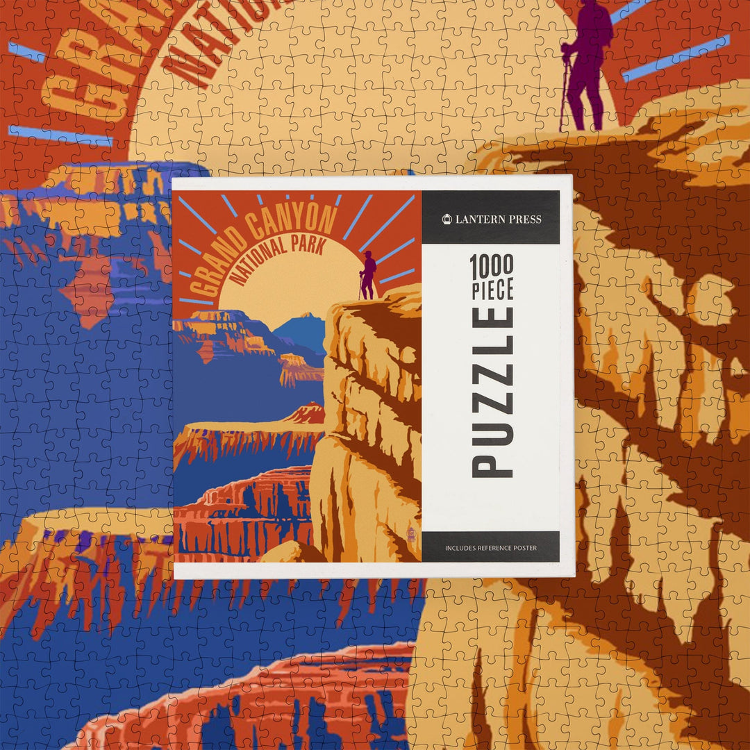 Hiker in Grand Canyon National Park, Psychedelic, Jigsaw Puzzle Puzzle Lantern Press 