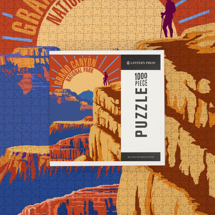 Hiker in Grand Canyon National Park, Psychedelic, Jigsaw Puzzle Puzzle Lantern Press 