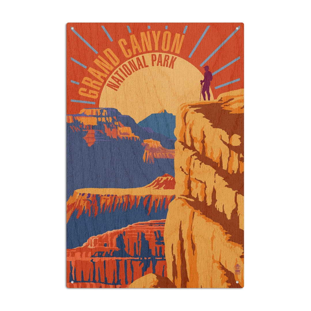 Hiker in Grand Canyon National Park, Psychedelic, Lantern Press Artwork, Wood Signs and Postcards Wood Lantern Press 10 x 15 Wood Sign 