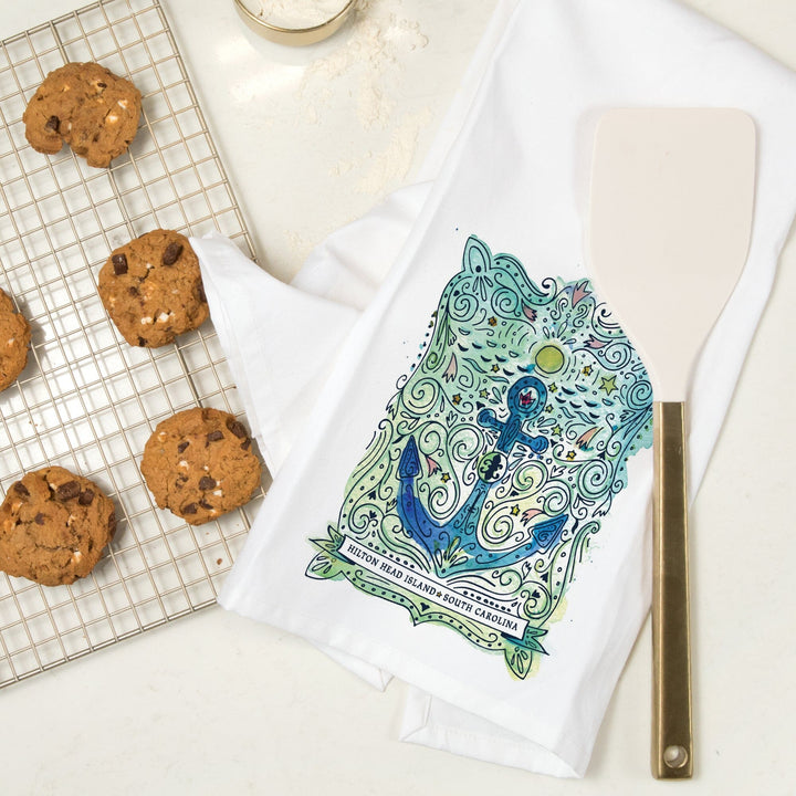 Hilton Head Island, South Carolina, Anchor, Organic Cotton Kitchen Tea Towels Kitchen Lantern Press 