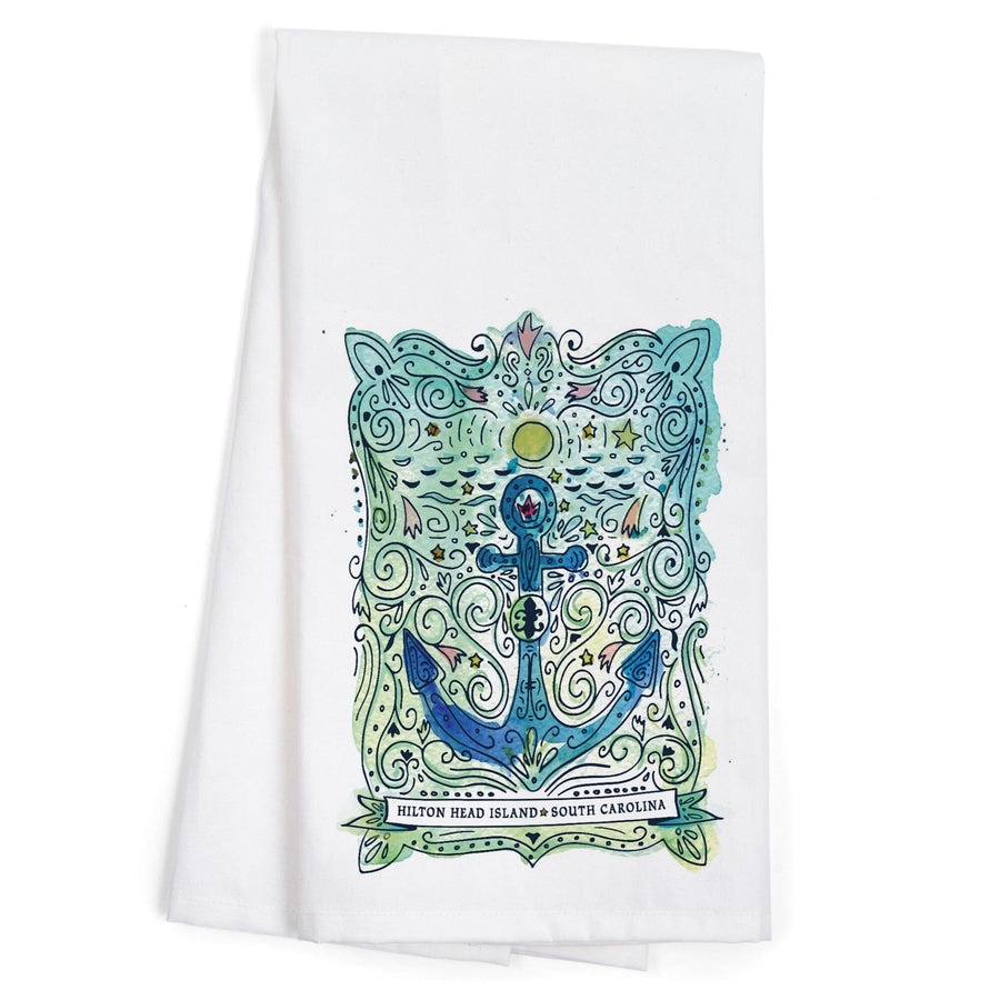 Hilton Head Island, South Carolina, Anchor, Organic Cotton Kitchen Tea Towels Kitchen Lantern Press 