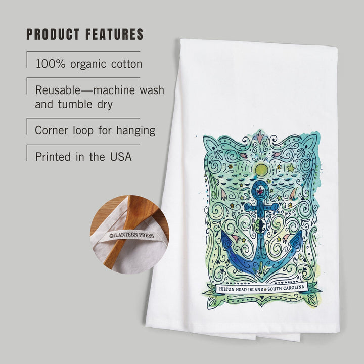 Hilton Head Island, South Carolina, Anchor, Organic Cotton Kitchen Tea Towels Kitchen Lantern Press 