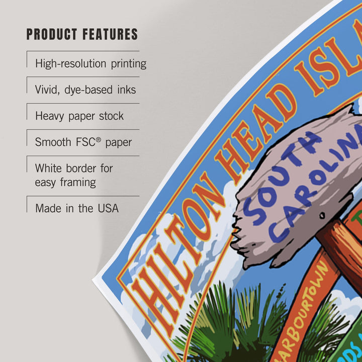 Hilton Head Island, South Carolina, Destinations Sign, Art & Giclee Prints Art Lantern Press 
