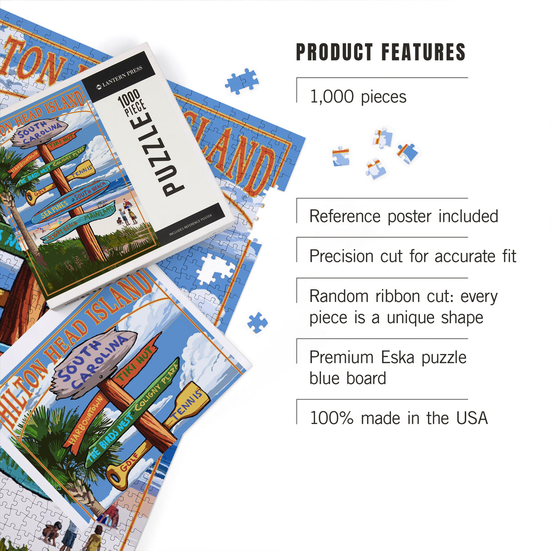 Hilton Head Island, South Carolina, Destinations Sign, Jigsaw Puzzle Puzzle Lantern Press 