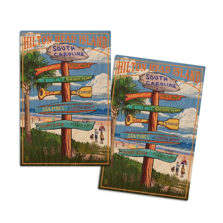 Hilton Head Island, South Carolina, Destinations Sign, Lantern Press Artwork, Wood Signs and Postcards Wood Lantern Press 4x6 Wood Postcard Set 