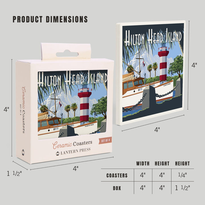 Hilton Head Island, South Carolina, Harbour Town Lighthouse, Lantern Press Artwork, Coaster Set - Lantern Press