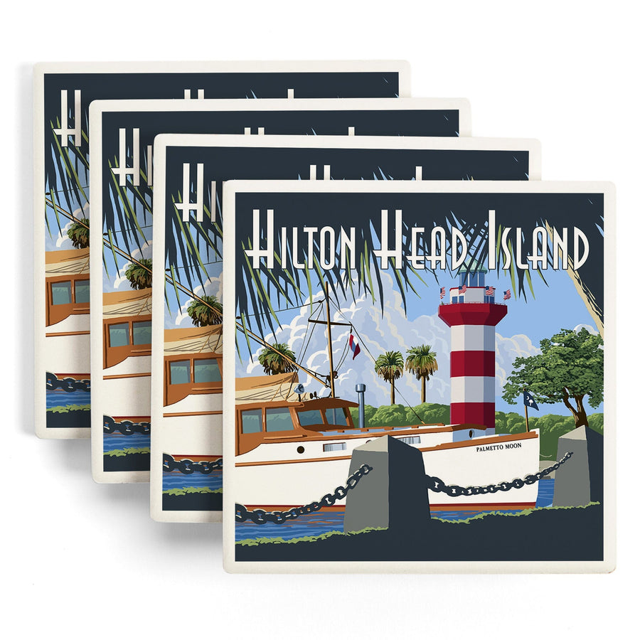 Hilton Head Island, South Carolina, Harbour Town Lighthouse, Lantern Press Artwork, Coaster Set - Lantern Press