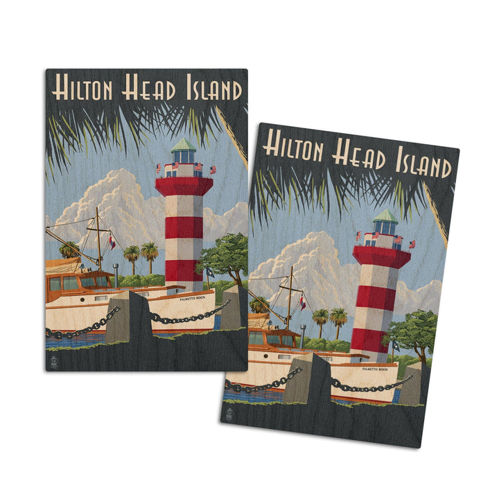 Hilton Head Island, South Carolina, Harbour Town Lighthouse, Lantern Press Artwork, Wood Signs and Postcards Wood Lantern Press 4x6 Wood Postcard Set 