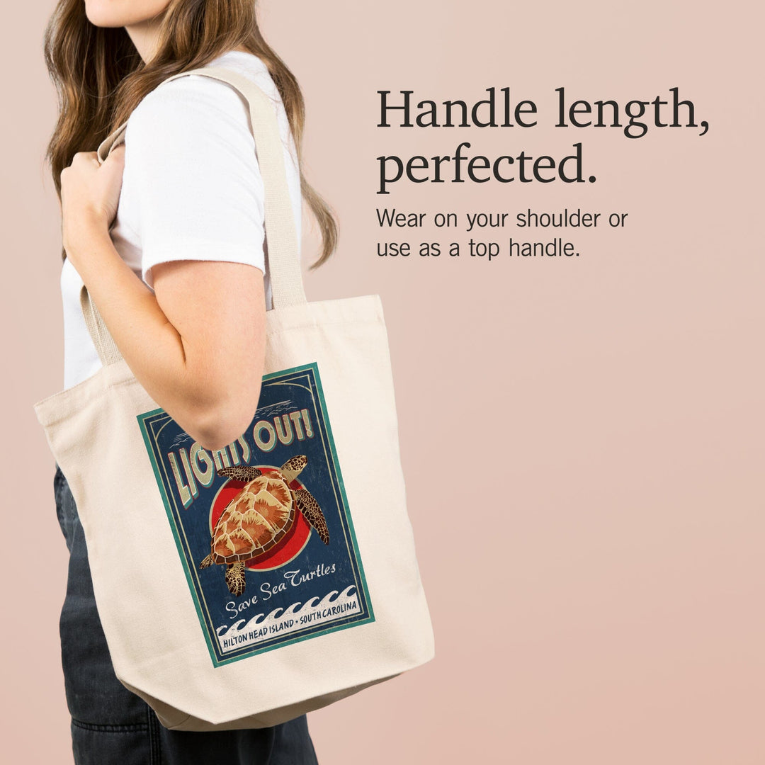 Hilton Head Island, South Carolina, Lights Out, Sea Turtle Vintage Sign, Tote Bag Totes Lantern Press 