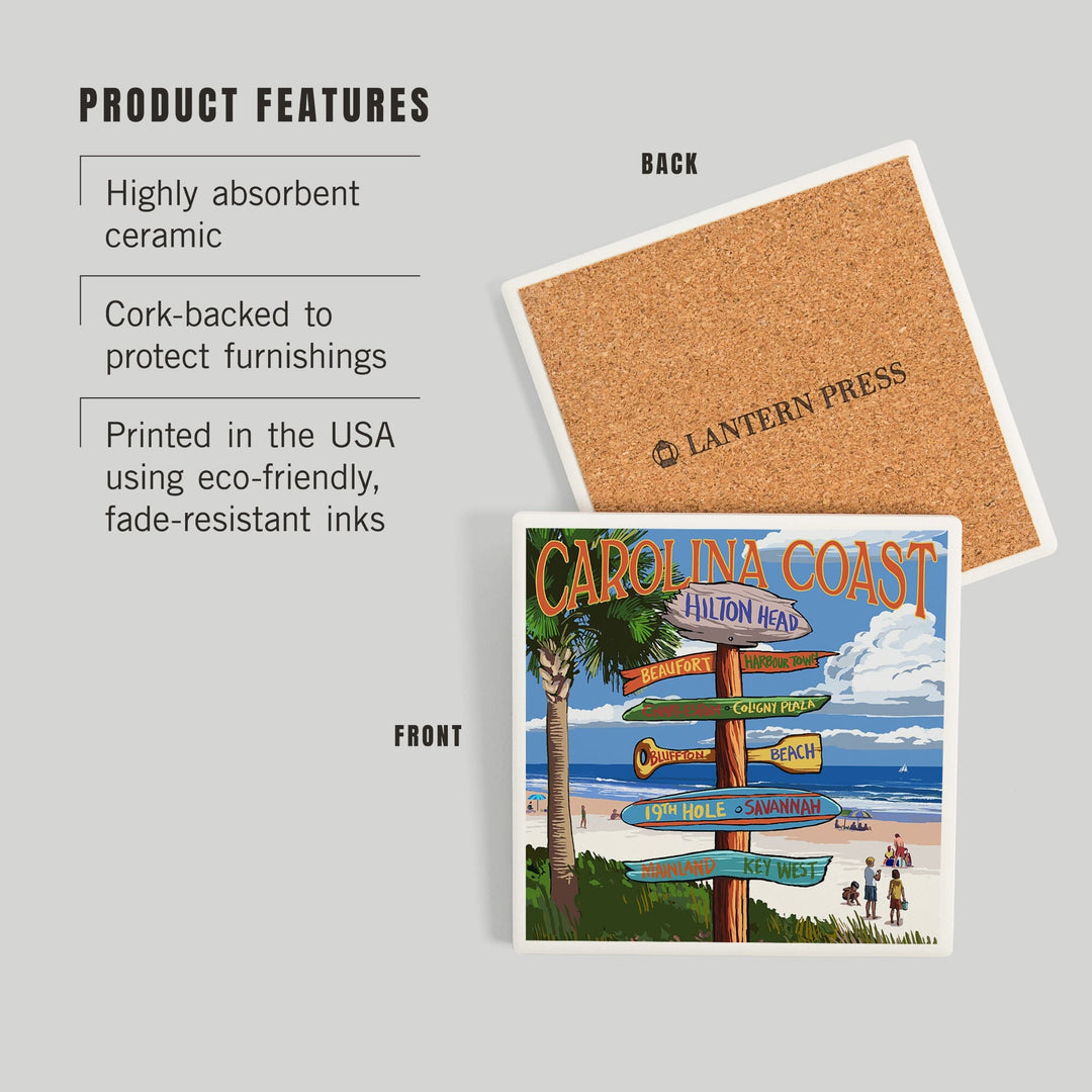 Hilton Head, South Carolina, Destinations Sign, Coasters Coasters Lantern Press 