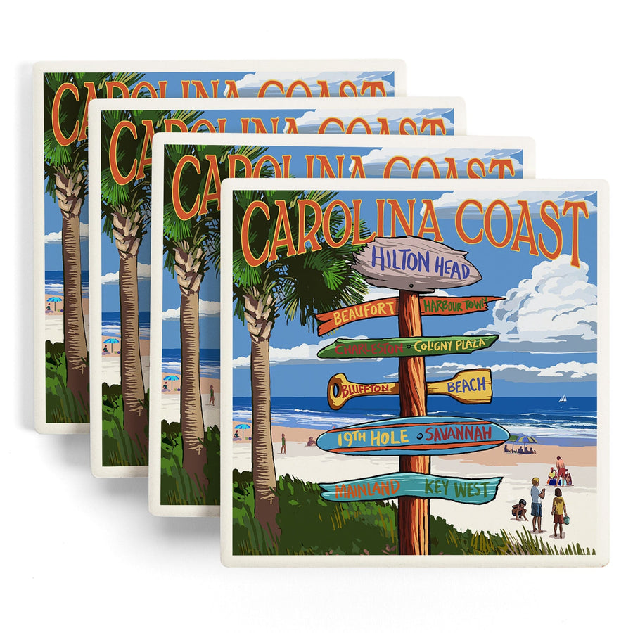 Hilton Head, South Carolina, Destinations Sign, Lantern Press Artwork, Coaster Set - Lantern Press