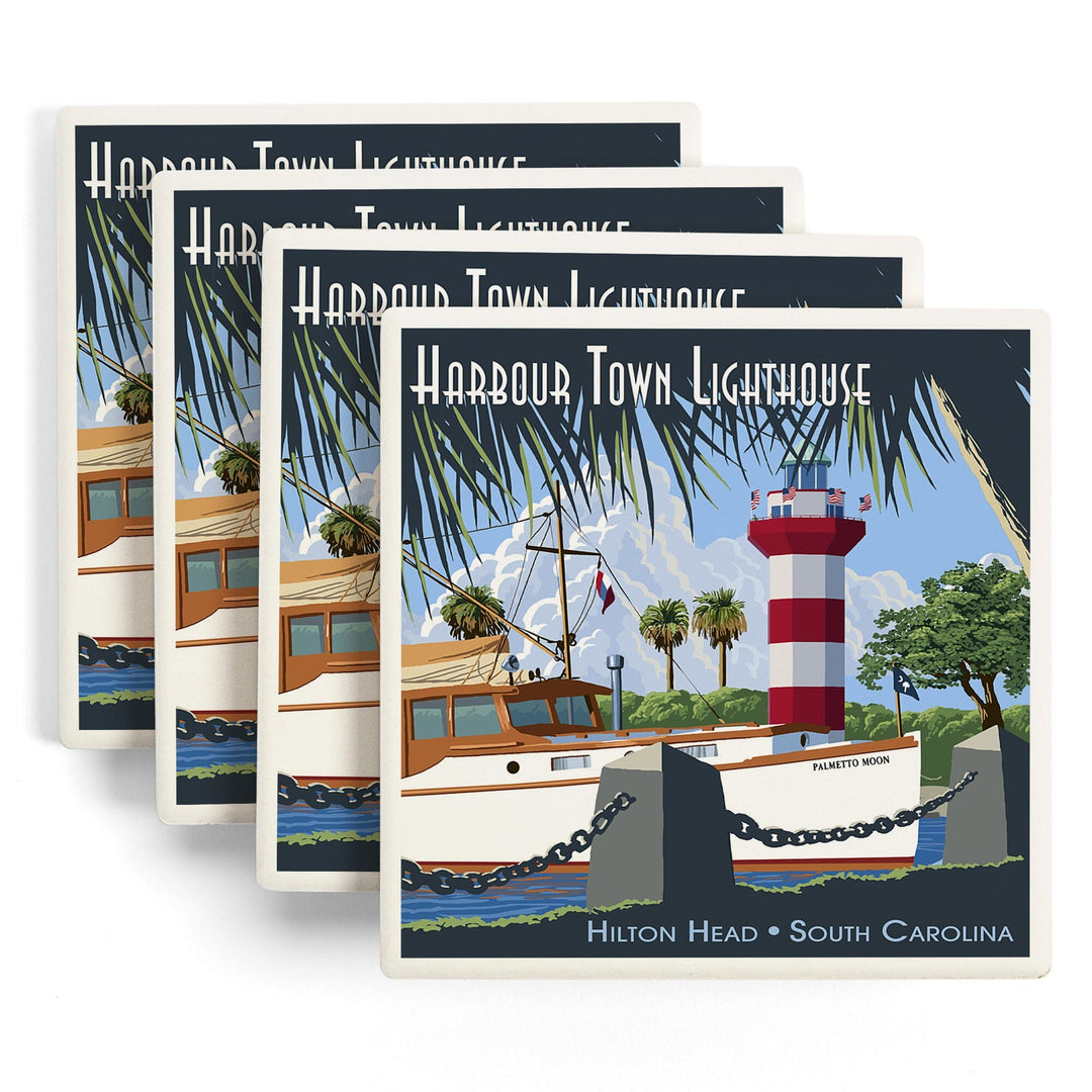 Hilton Head, South Carolina, Harbour Town Lighthouse, Lantern Press Artwork, Coaster Set - Lantern Press