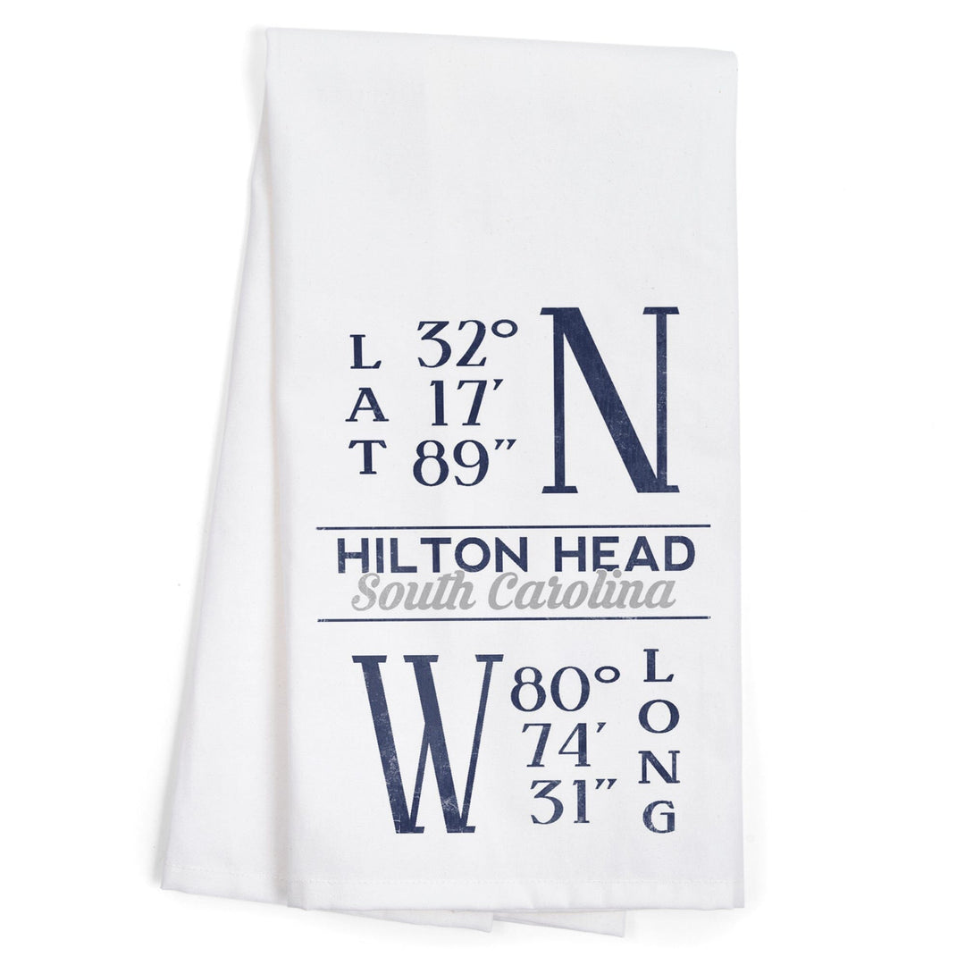 Hilton Head, South Carolina, Latitude and Longitude (Blue), Organic Cotton Kitchen Tea Towels Kitchen Lantern Press 