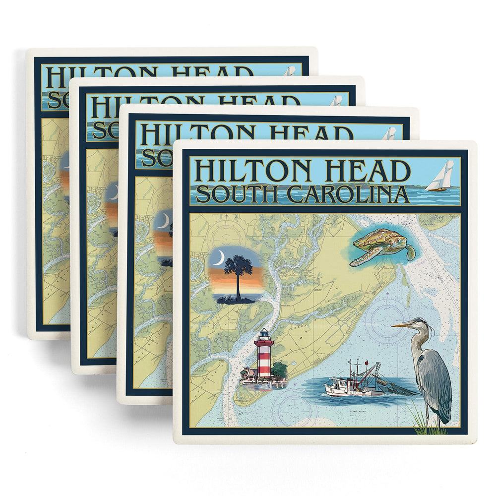 Hilton Head, South Carolina, Nautical Chart, Coasters Coasters Lantern Press 