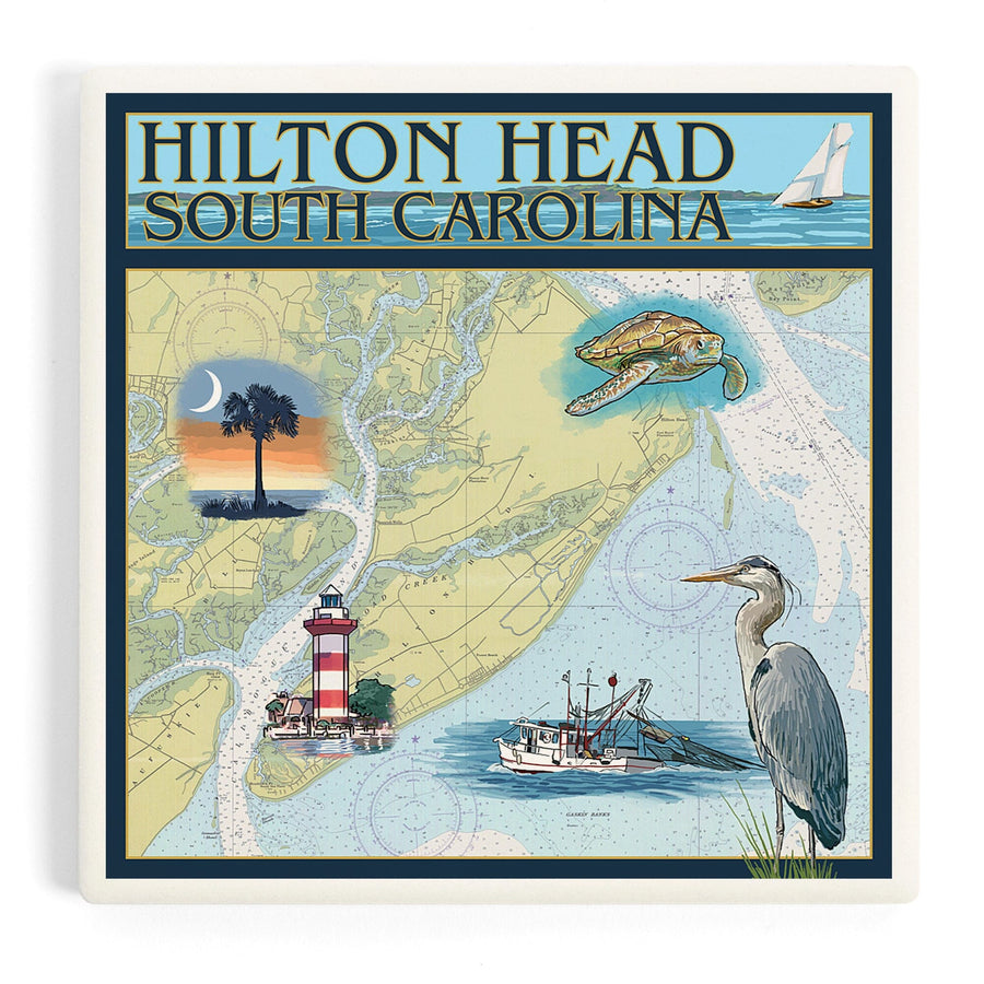 Hilton Head, South Carolina, Nautical Chart, Coasters Coasters Lantern Press 