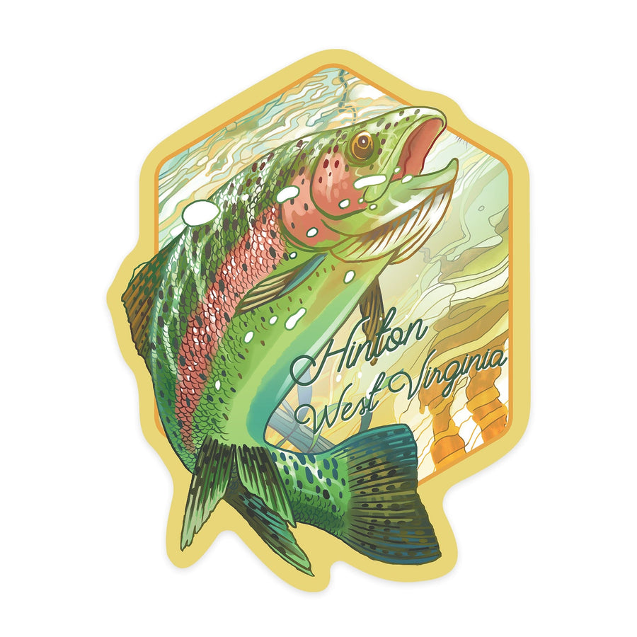 Hinton, West Virginia, Fishing, Underwater Trout, Contour, Vinyl Sticker Sticker Lantern Press 