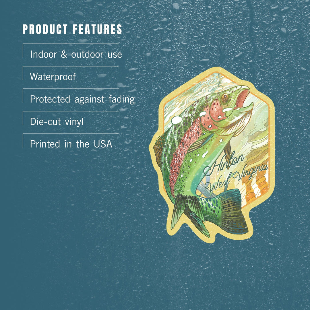 Hinton, West Virginia, Fishing, Underwater Trout, Contour, Vinyl Sticker Sticker Lantern Press 