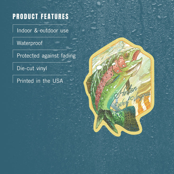 Hinton, West Virginia, Fishing, Underwater Trout, Contour, Vinyl Sticker Sticker Lantern Press 