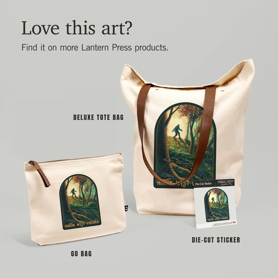 Hinton, West Virginia, Wanderer, Bigfoot in Forest, Contour, Vinyl Sticker Sticker Lantern Press 