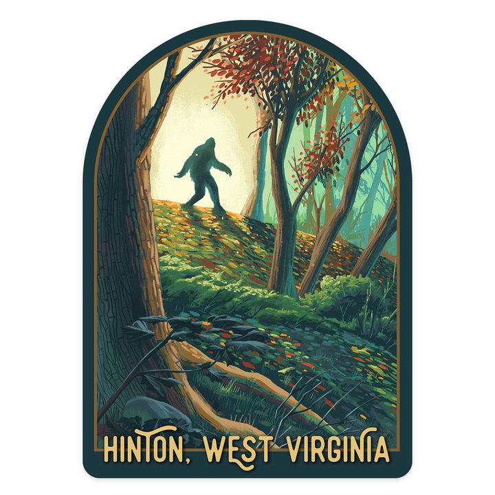 Hinton, West Virginia, Wanderer, Bigfoot in Forest, Contour, Vinyl Sticker Sticker Lantern Press 