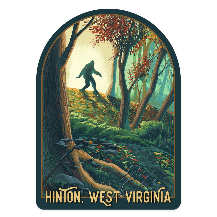 Hinton, West Virginia, Wanderer, Bigfoot in Forest, Contour, Vinyl Sticker Sticker Lantern Press 