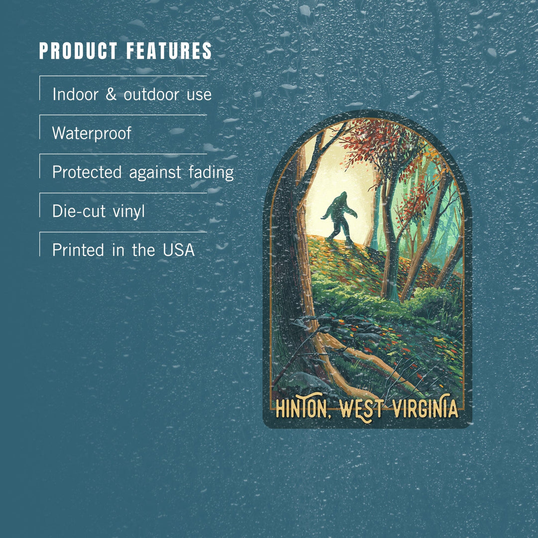 Hinton, West Virginia, Wanderer, Bigfoot in Forest, Contour, Vinyl Sticker Sticker Lantern Press 